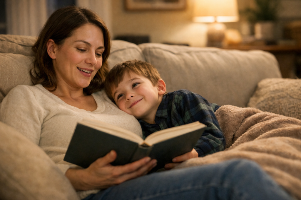 parent qui lit à voix haute pour son enfant dyslexique