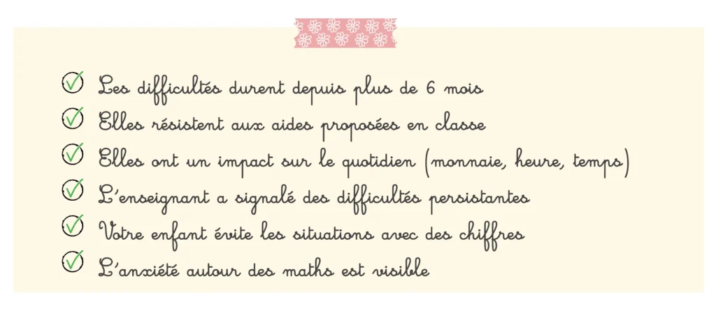 checklist signes dyscalculie à observer avant consultation médecin